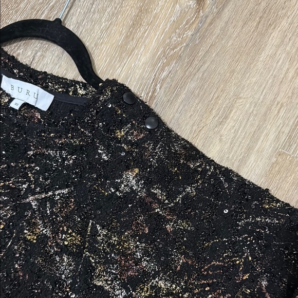 BURU Black and Gold Crew Neck Sweater with Abstract Pattern - Picture 3 of 14